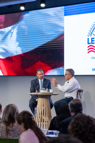 Jeff Ball and Josh Newman on stage at the 2024 Legislative Day
