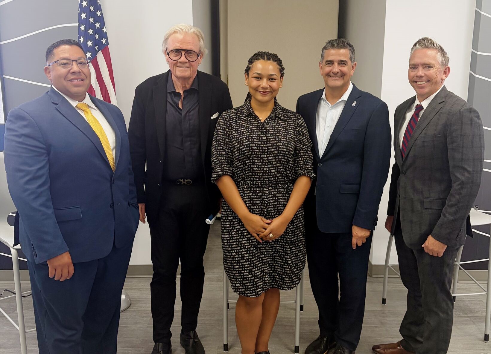 From left: Luis A. Quiñonez of the California Foundation for Commerce and Education, Kelsey M. Brewer of Jamboree Housing Corporation, Greg McWilliams of FivePoint Holdings, LLC, Jeff Montejano of the Building Industry Association of Southern California and moderator Paul Simonds of OCBC.