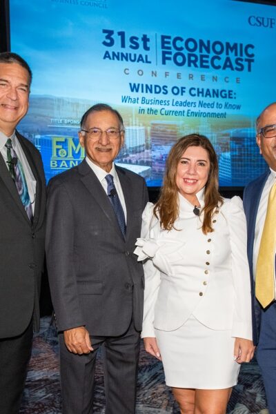 OCBC/CSUF's 31st Annual Economic Forecast Conference photo with Jeff Ball, Anil Puri, Mira Farka and Sri Sundaram