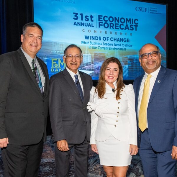 OCBC/CSUF's 31st Annual Economic Forecast Conference photo with Jeff Ball, Anil Puri, Mira Farka and Sri Sundaram