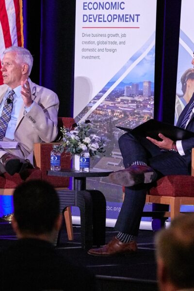 Participants of a moderated session for the 2026 Orange County Business Council (OCBC) Legislative Day are pictured from left: The Honorable Tom Umberg, California State Senate, 34th District, and Larry Chung, Vice President, Customer Solutions, Southern California Edison.