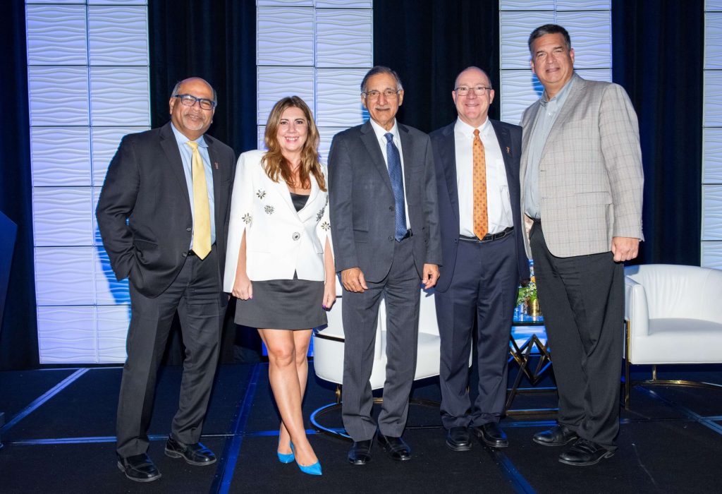 <em>Pictured from left to right are Dean Sridhar Sundaram, Dr. Mira Farka, Dr. Anil Puri, president of Farmers & Merchants Bank, and title sponsor, Kevin Tiber, and OCBC President and CEO Jeff Ball.</em>